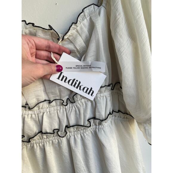 INDIKAH Cream Kathlene Flutter Sleeves Maxi Prairie Boho Dress $110 PLUS XXL NWT - Picture 10 of 16